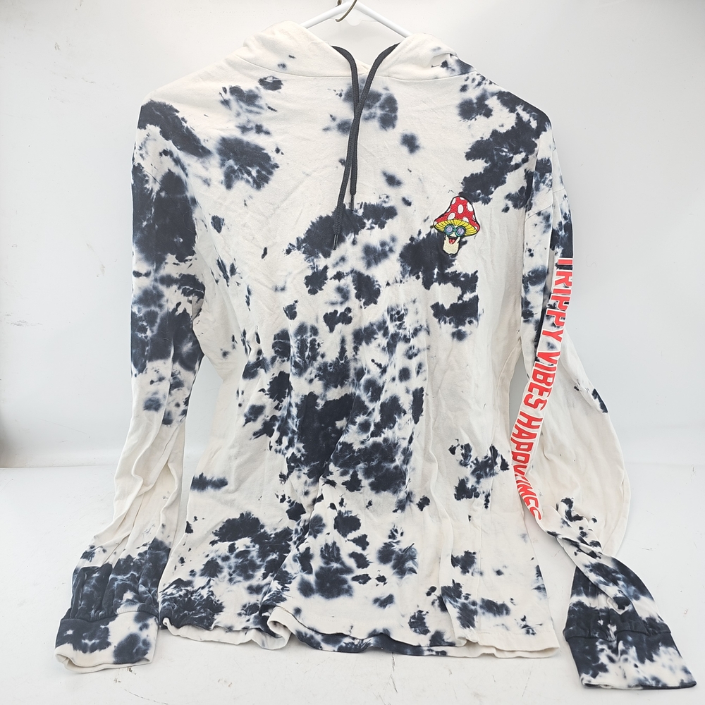Eighty Eight Black & White Tie-Dye Hoodie Shirt Jacket with Red Mushroom Patch